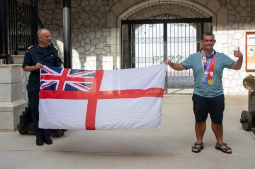 Presentation of The Royal Navy White Ensign to Stephen Balban